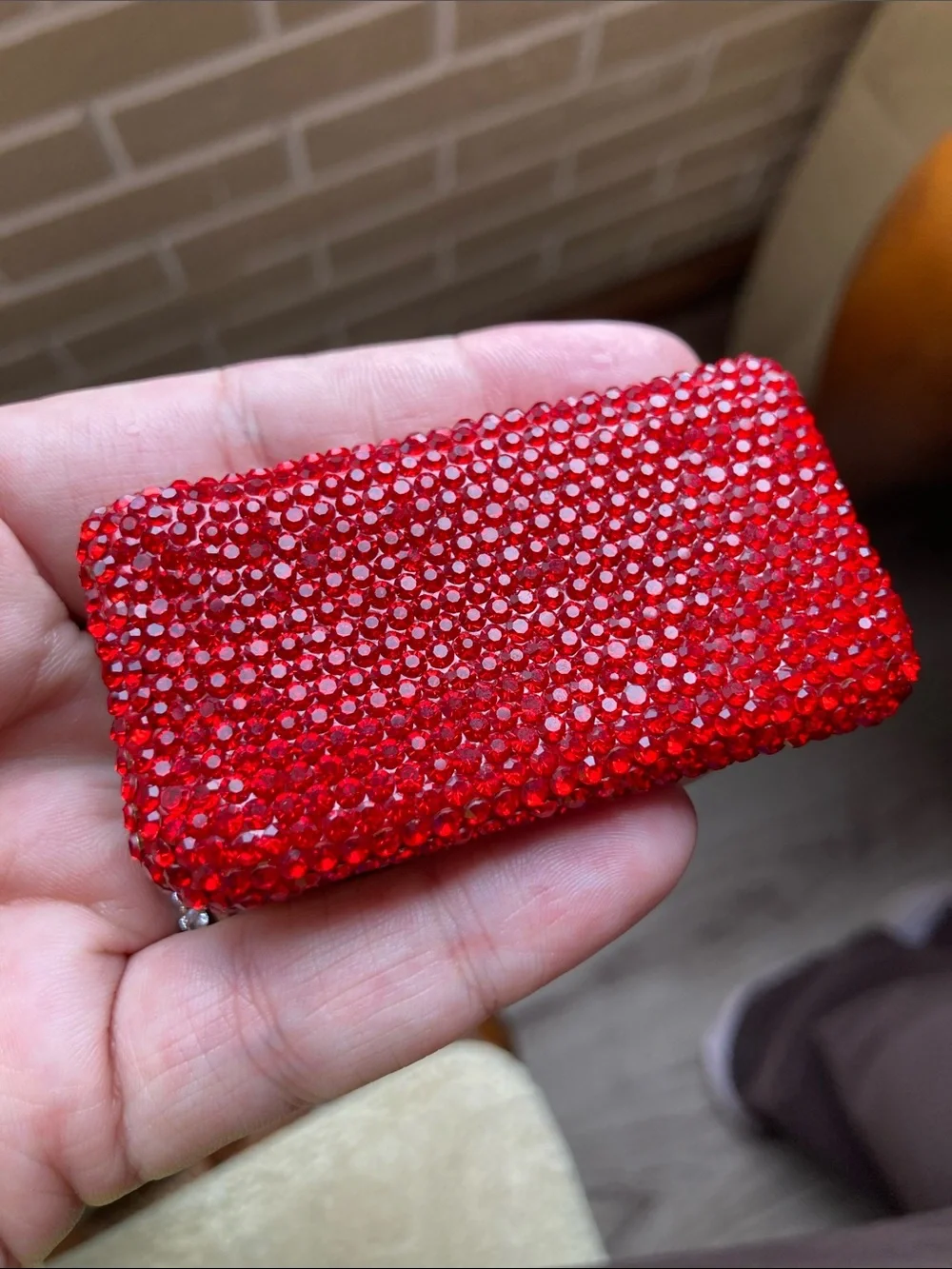 Hand Crafted Red Rhinestone Mini Pill Organizer